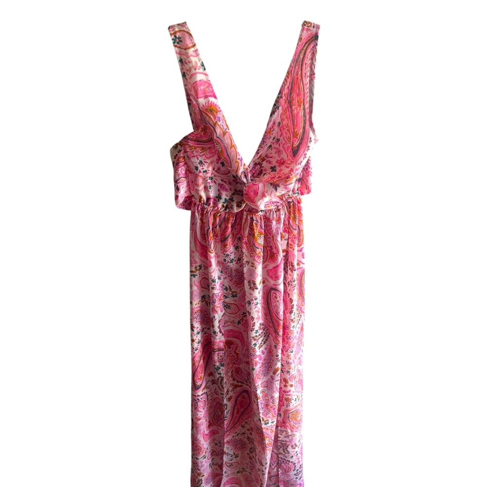 Meet Me In Santorini Tie Back Pink Colorful Paisley Print Sleeveless Maxi Dress‎